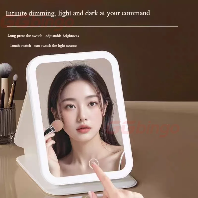 3-Farben-Touchscreen-LED-Make-up-Spiegel, dimmbar, faltbar, wiederaufladbar, kosmetischer Tischspiegel für Reisen und Heimgebrauch