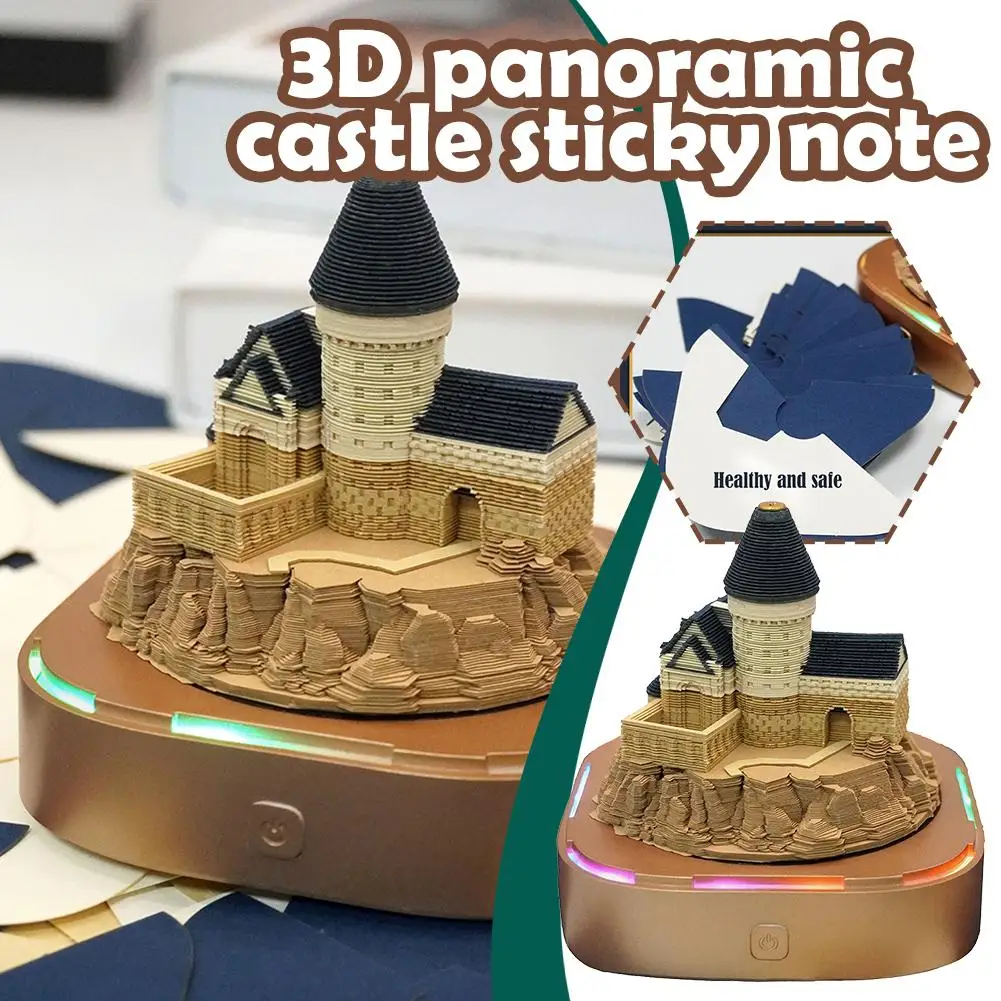 2025 Year Calendar Diy Castle Tear-away 3d Paper Art Lights Decoration With Desktop Notepad Sculpture Gift House C7r0