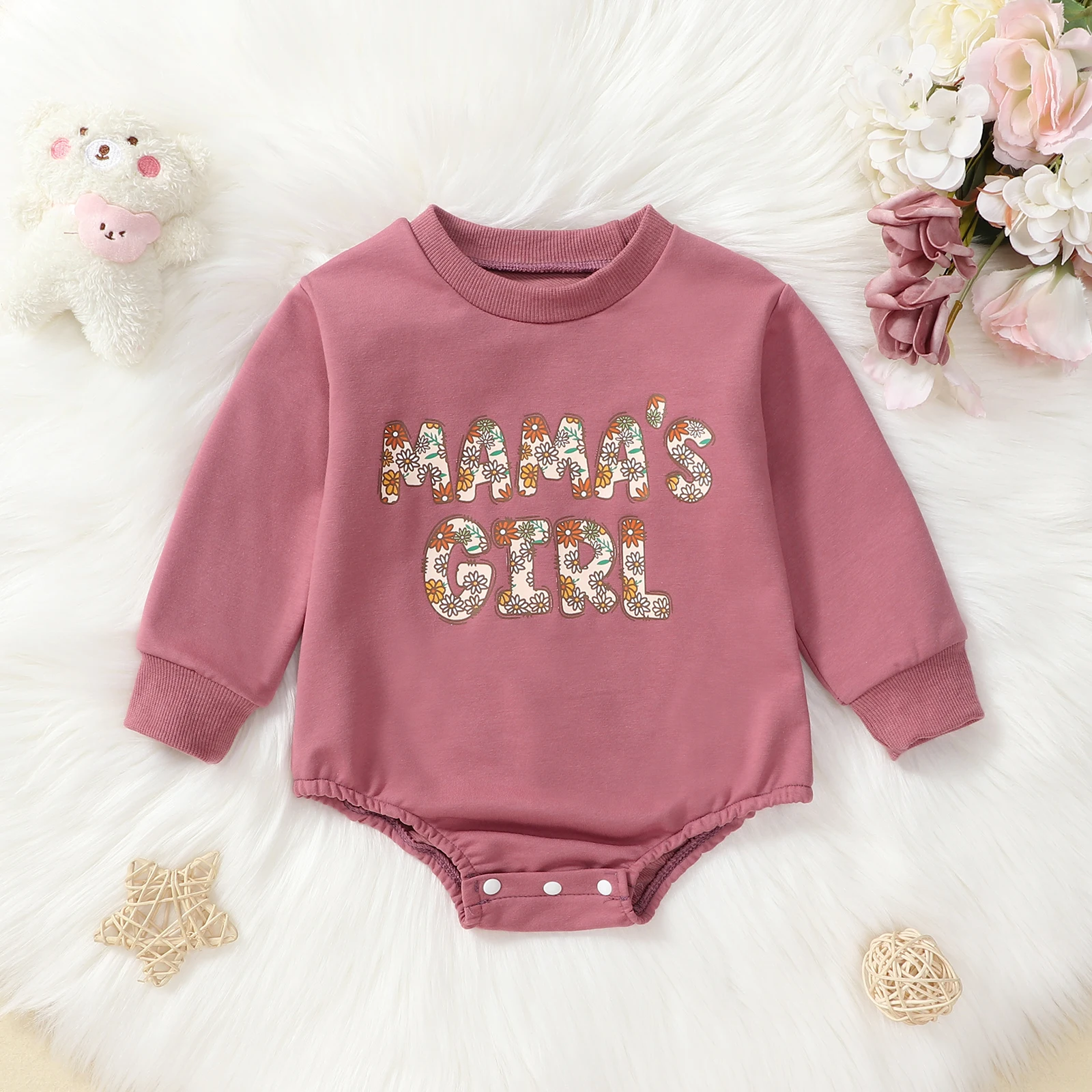 BeQeuewll Newborn Baby Girls Bodysuits Spring Autumn Letter Floral Print Infant Romper Long Sleeve Casual Toddler Clothes