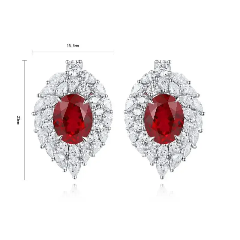 

RUIF 2024 New Luxury Design S925 Silver Oval Shape Earrings Lab Grown Ruby Women Jewelry Party Gift Weddingring