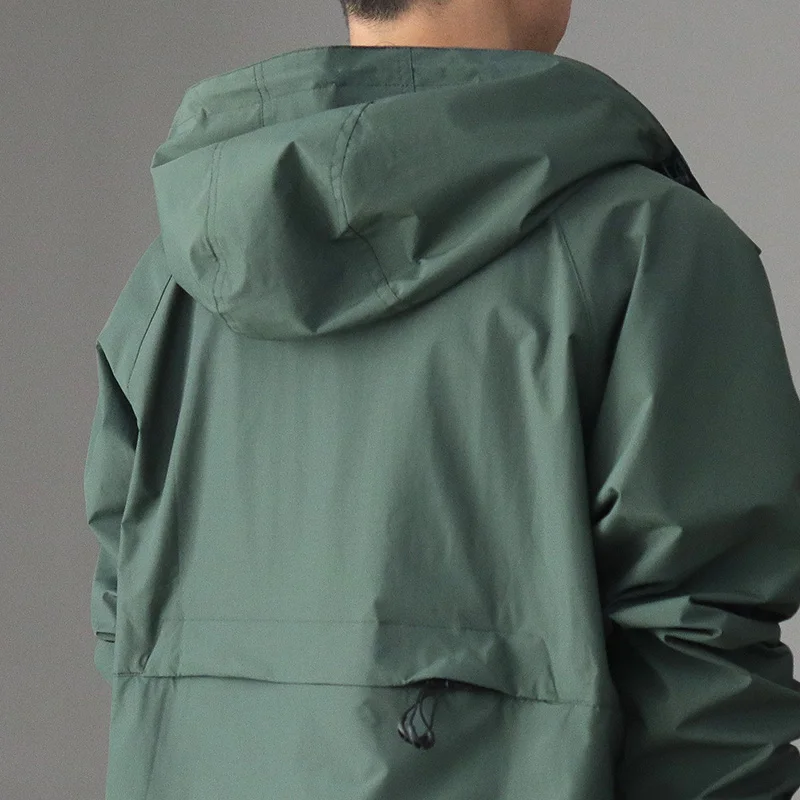 Japanese Retro Light Outdoor Waterproof Tooling Hooded Jacket Men's Fashion Multi Pocket Zipper Loose Profile Submachine Coat