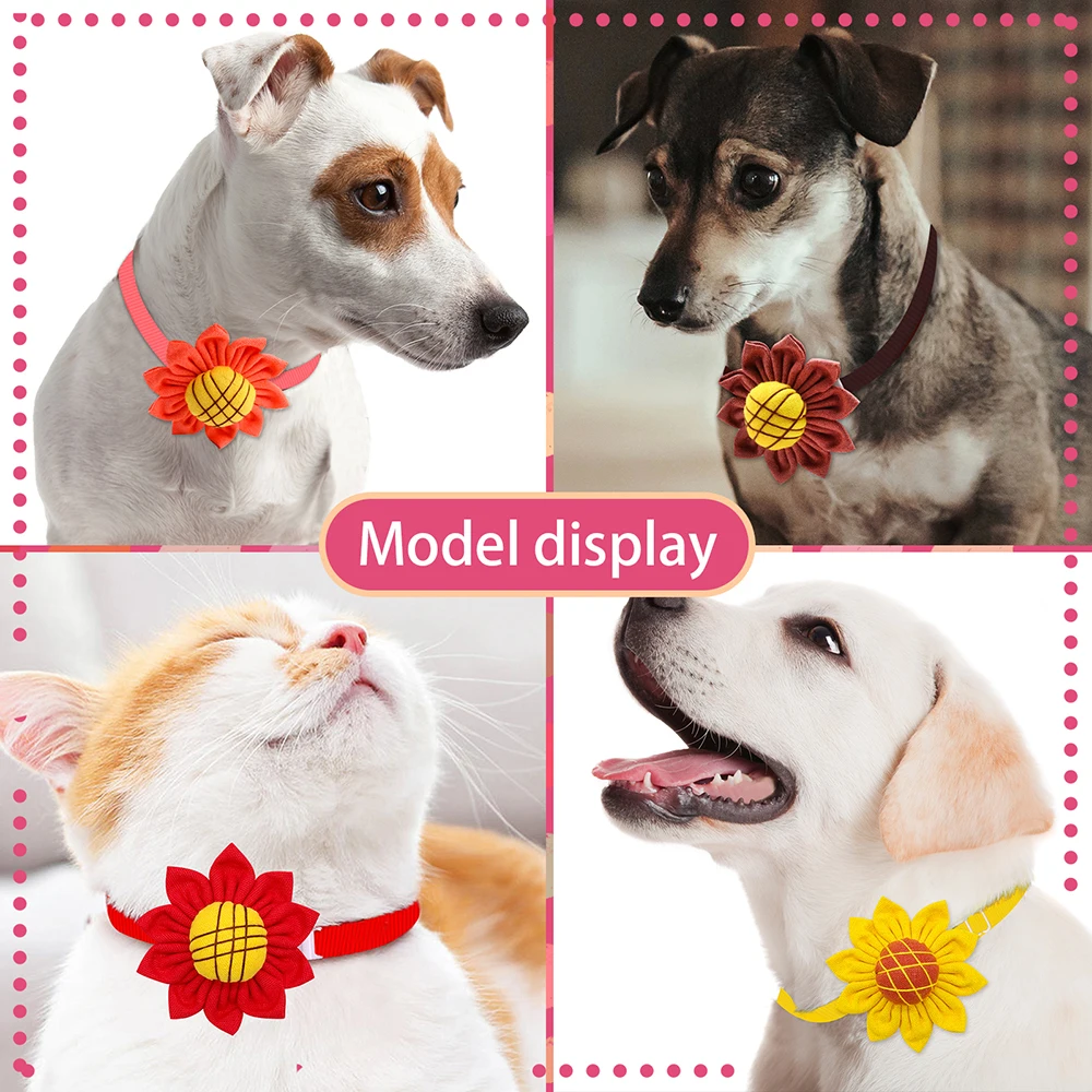 8Pieces Pet Adjustable Bowtie Dog Bowknot Cute Sunflowers Cat Grooming Creative Pet Dog Bow Tie Collar for Puppy Dog Supplies