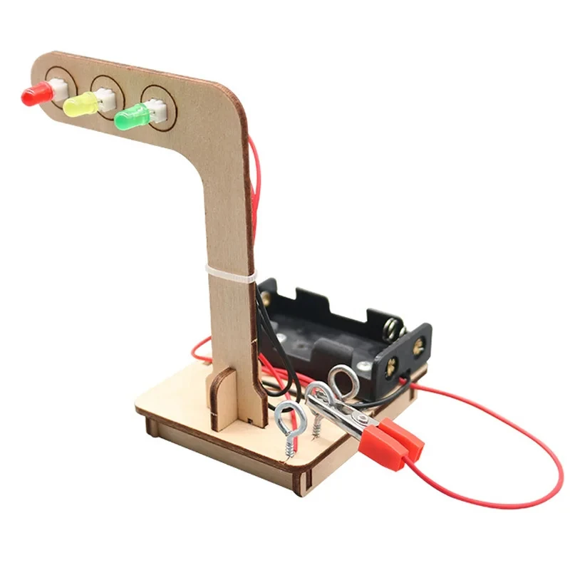 Mini Kids Science Experiment for Children Boys DIY Toys Wooden Traffic Light Led Student Gizmo Learning Education Toys Gift G61