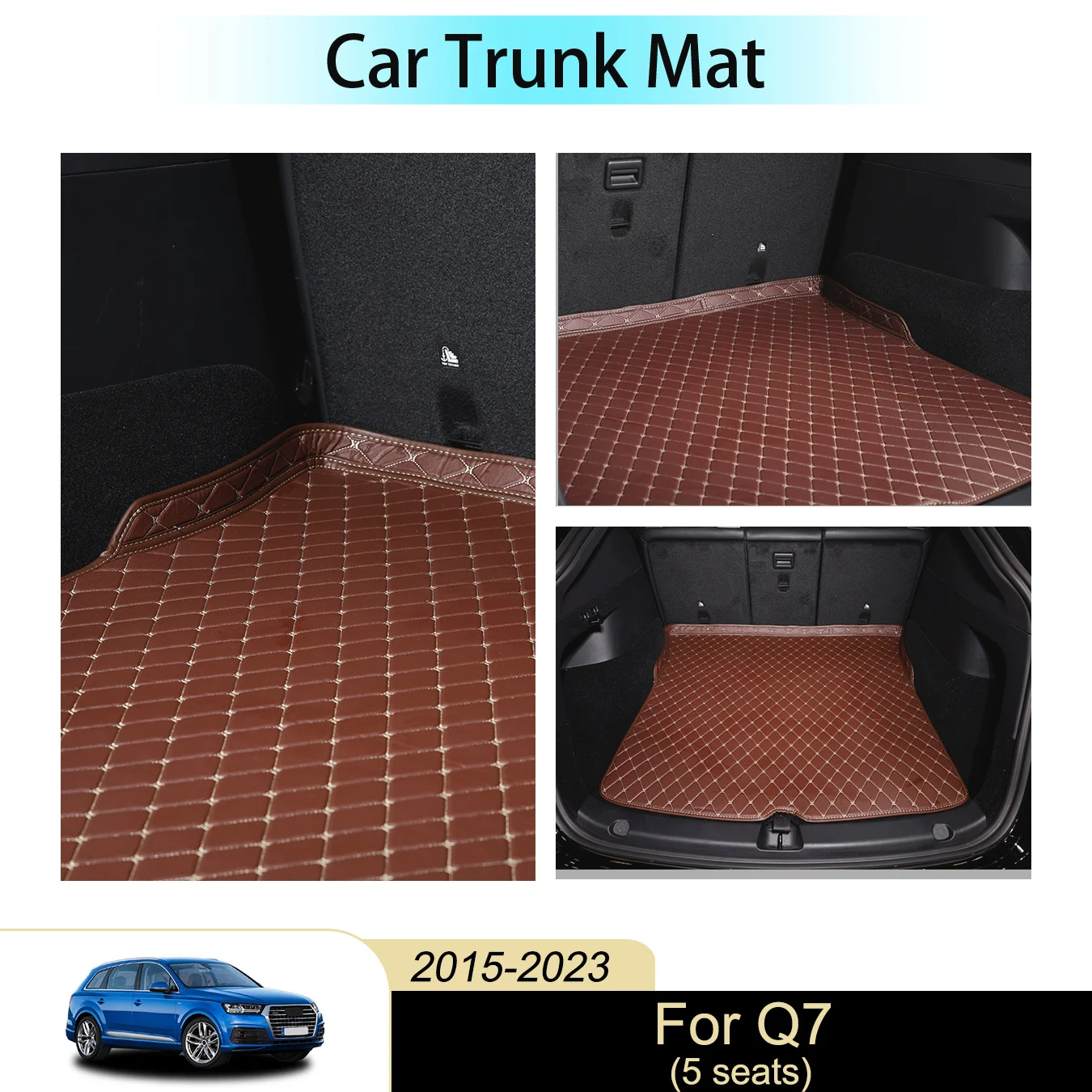 

Для Q7 (5 мест) для 2015-2023 трехслойный коврик из искусственной кожи с полным покрытием, противоскользящий коврик для багажника автомобиля, коврик для хвостовой коробки