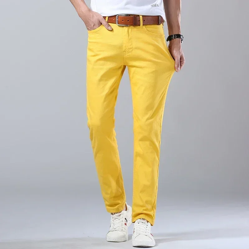 Autumn Jeans Men\'s New Brand Clothing Fashion Stretch Denim Pants Straight Trousers Male Red Lake Blue Yellow Trousers