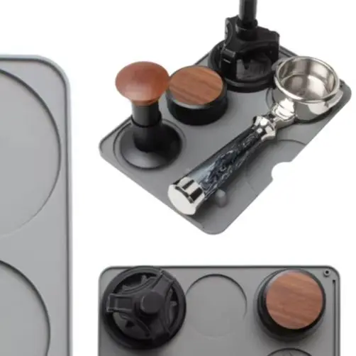 

Two Part Silicone Coffee Machine Mat with Heat Resistant and Spill Containment Raised Edge Non Slip Coffee Tamping Mat