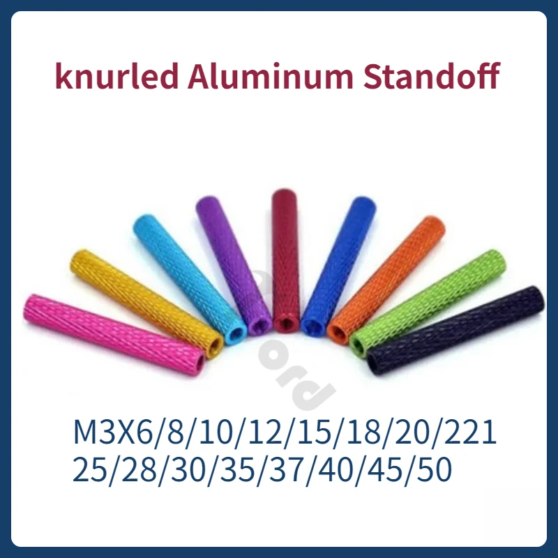 

10pcs/lot M3 3mm Colourful Aluminum Knurled Spacer Standoff M3x6/8/10/12/15/20/25/28/30/35/37/40/45/50
