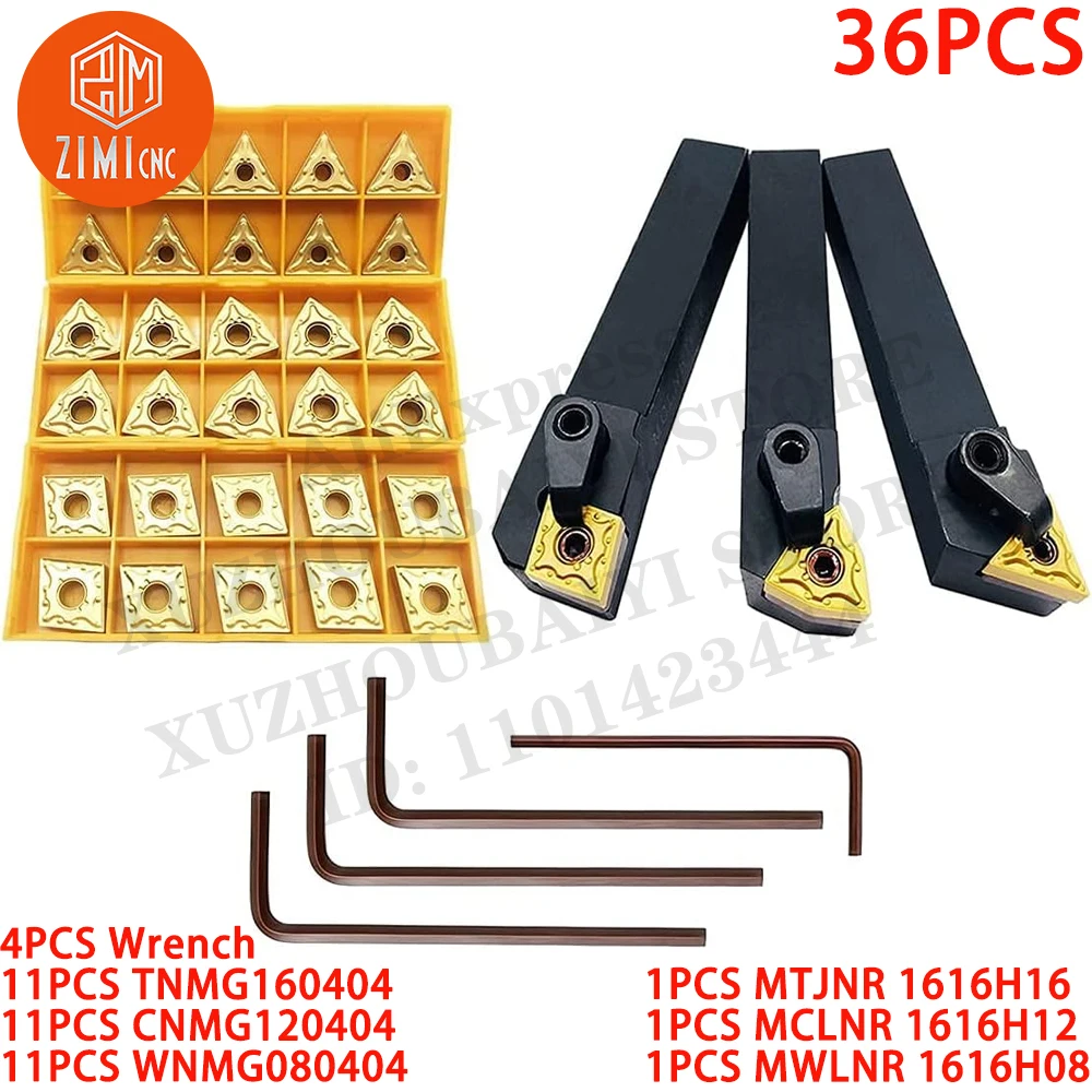 

36PCS MTJNR1616H16 MWLNR1616H08 MCLNR1616H12 Turning Tool Holder + CNMG 431 WNMG 431 TNMG 331 Indexable Carbide Turning Inserts