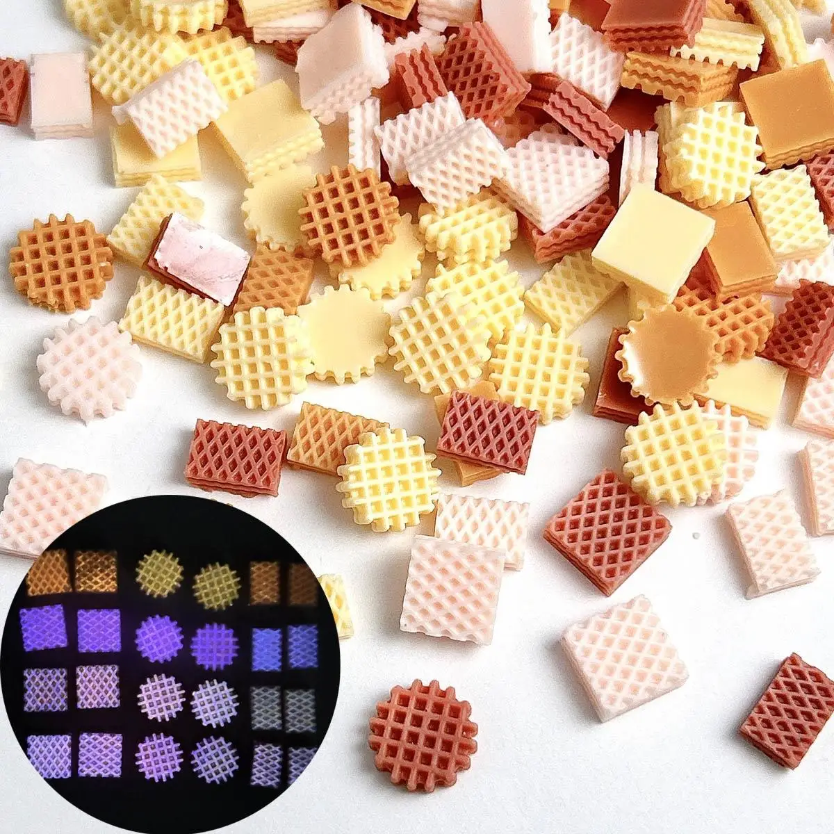 

30PCS Kawaii Luminous 3 Shaped Cookie Nail Art Decoration Accessories Simulated Resin Wafer Biscuit Nail Charms For DIY Crafts