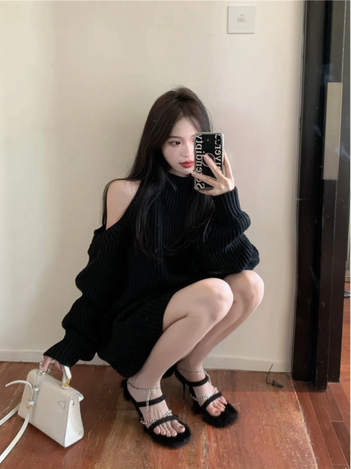 Свободный женский свитер с открытыми плечами, весна-осень, большой размер, удобный вязаный топ, теплый длинный све