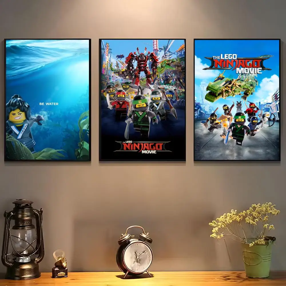 Póster de dibujos animados L-LEGOs N-Ninjago, autoadhesivo, de papel impermeable, decoración de pared para cafetería, Bar, habitación