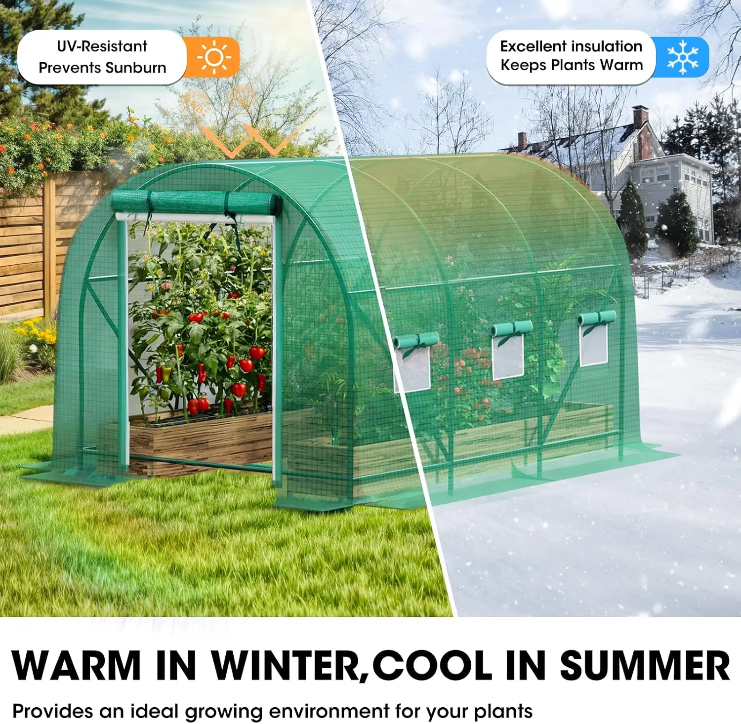 Walk-in Greenhouse Upgraded Green House with Dual Zippered Screen Doors & 6 Screen Windows Heavy Duty Plastic Plant Warm House w