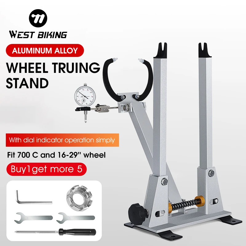 

WEST BIKING Wheel Truing Stand With Dial Indicator Gauge Professional Bicycle Wheel Set Repair Tools Suitable for 55MM-200MM Hub