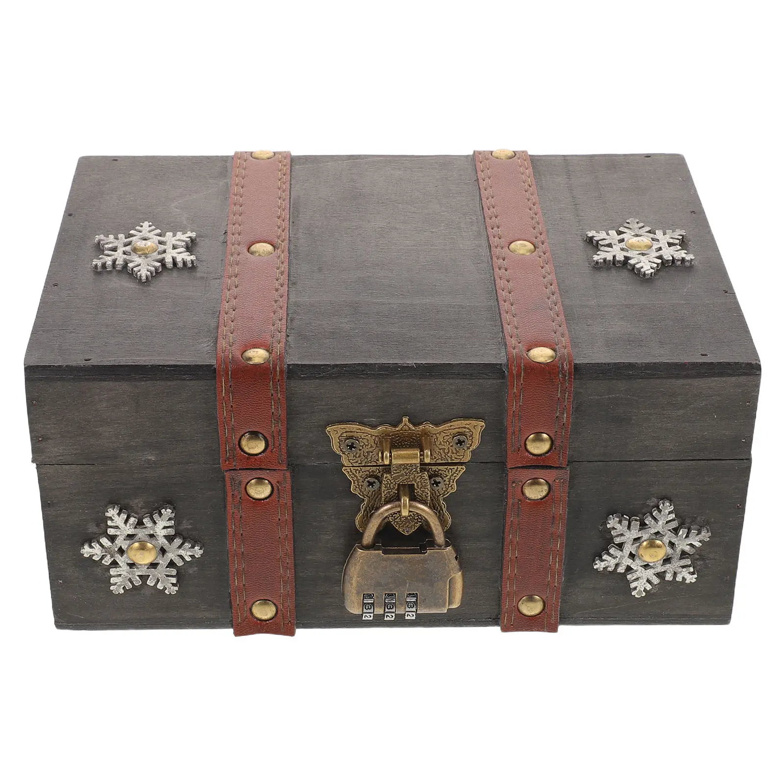 Vintage Jewelry Box with Lock Wooden Treasure Chest Style Distressed Wood Construction Secure Storage for Rings