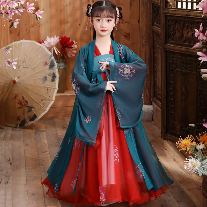 

Летнее платье-ханьфу для девочек, костюм для косплея, комплект детской одежды для вечеринок, наряд принцессы в стиле Тан, детские платья-вестидос