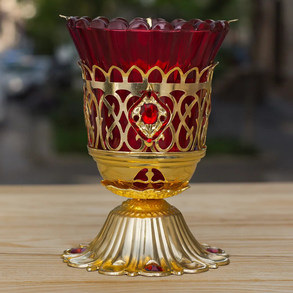 Orthodoxe Öllampe, orthodoxe Schwanzöllampe mit rotem Glasbecher, für religiöse Zeremonien und den täglichen Gebrauch