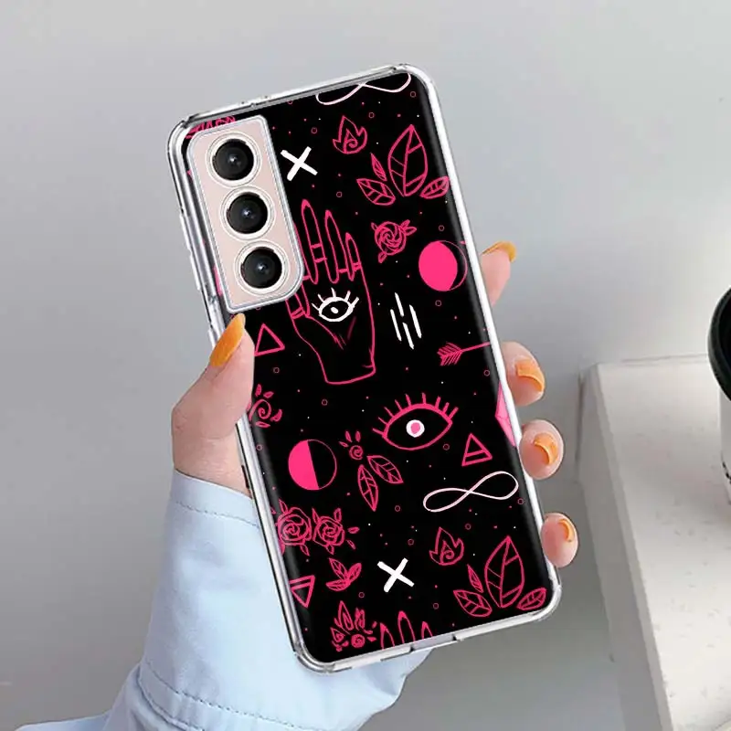 Custodia per telefono strega teschio gatto rosa per Samsung Galaxy S24 S23 S22 Ultra S21 Plus S20 FE S10 S10E S9 S8 + Cover Capa Funda