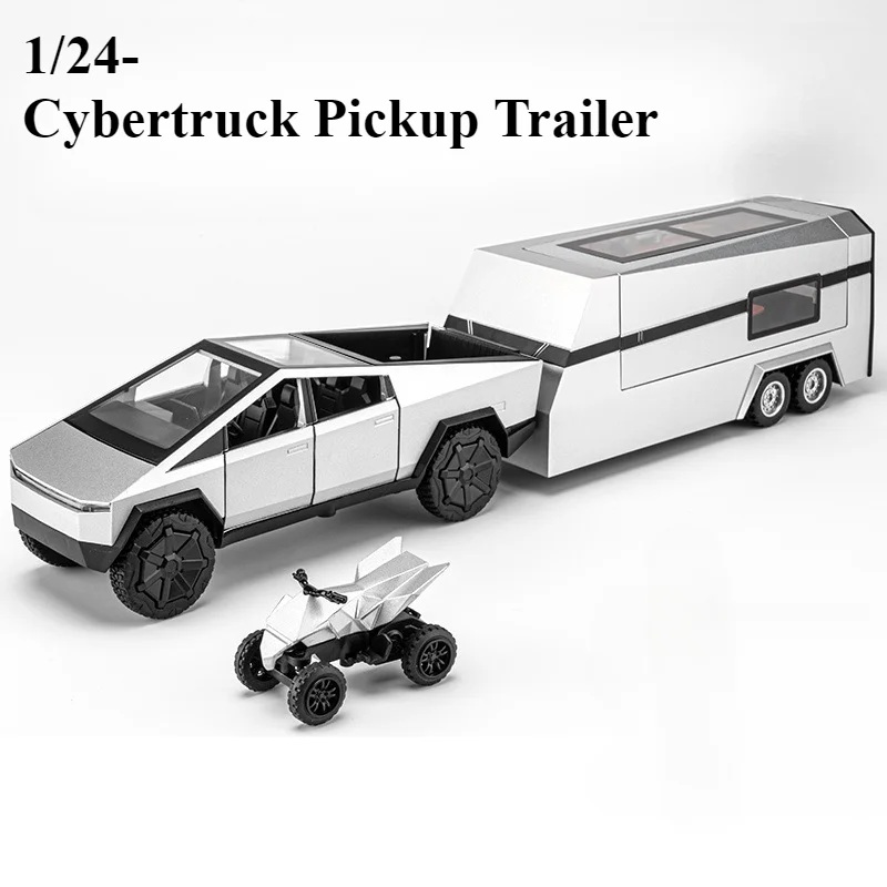 

1:24 Tesla Cybertruck Pickup Trailer Alloy Car Model Diecasts Metal Toy Off-road Vehicles Truck Model Sound and Light Kids Gifts