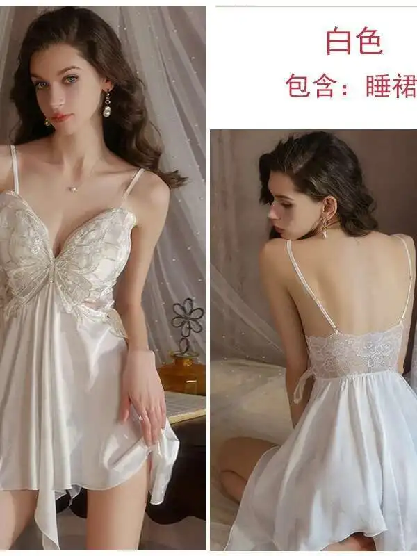 Sexy renda malha borboleta impresso vestido de cor sólida sem costas profundo v suspensórios sem mangas vestido encantador elegante puro desejo q1tl