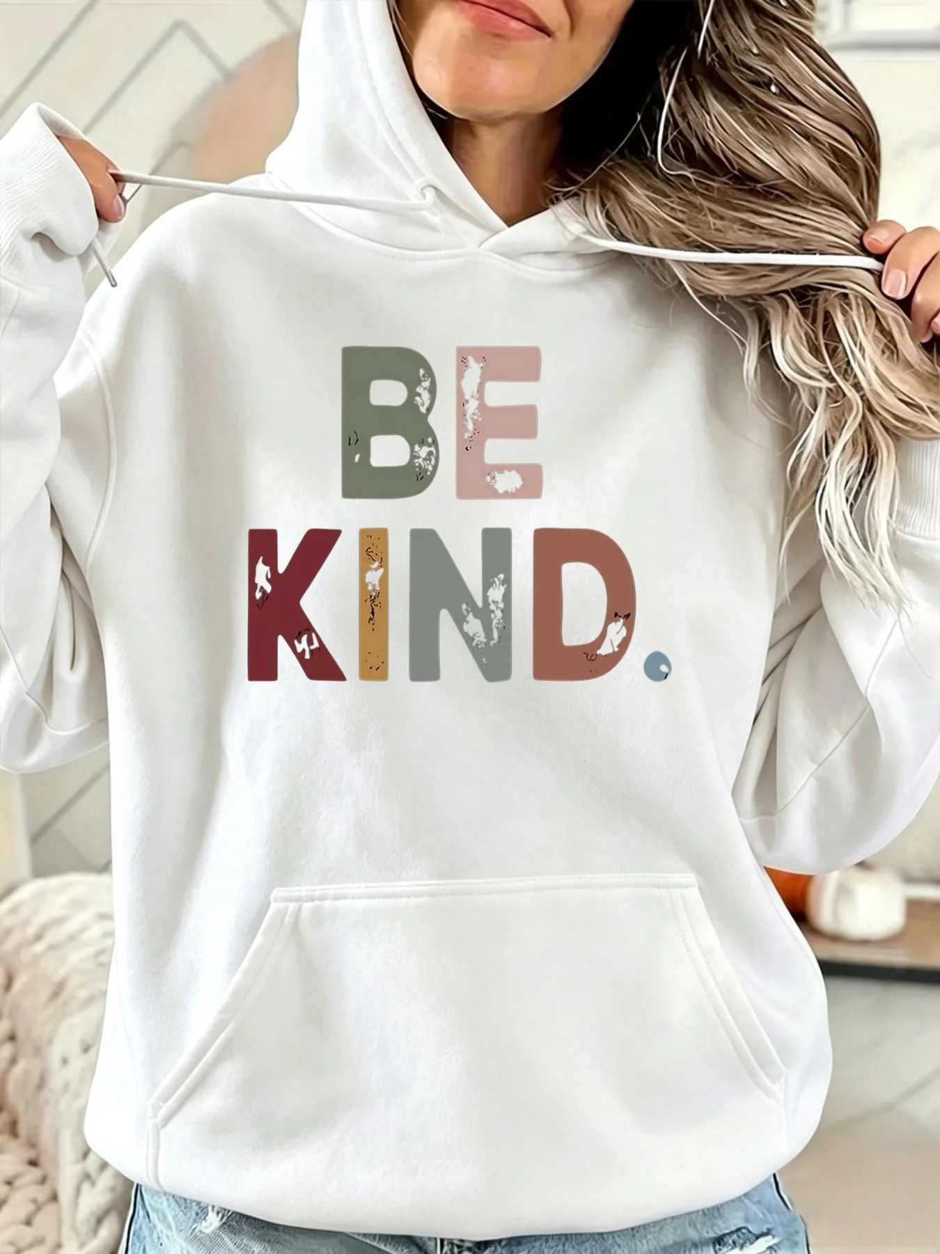 Be Kind Vintage Graphic Hoodie Colorful Bold Letter Print Front Pocket Design Perfect for Casual Wear and Everyday Style Ideal Gift for Friends and Family