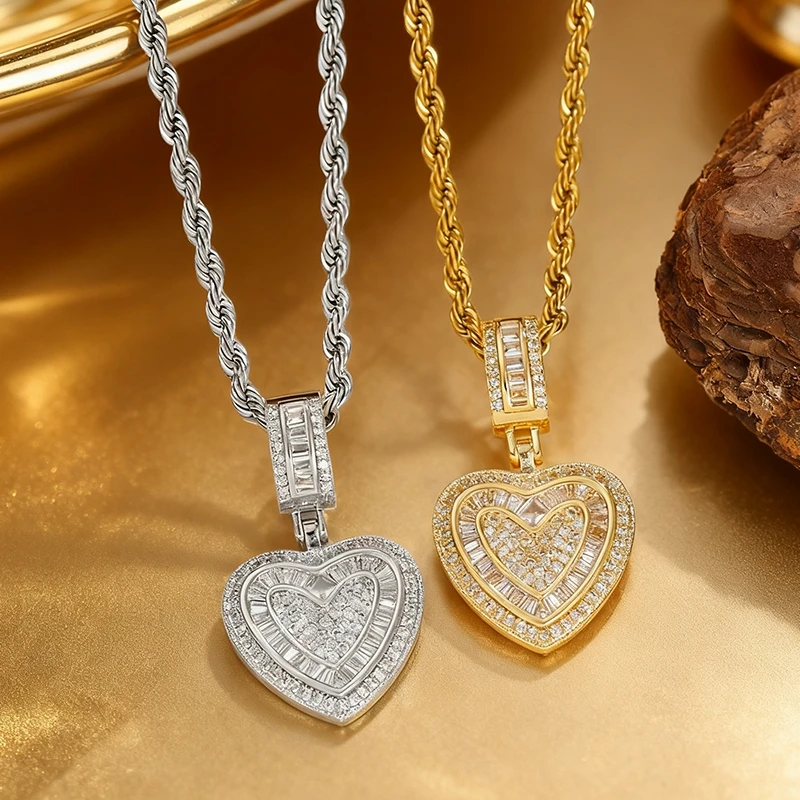 

Hot-selling Fashion Full Diamond Copper Inlaid Zircon Gold Plated Love Pendant Necklace All-match Clavicle Chain New Style