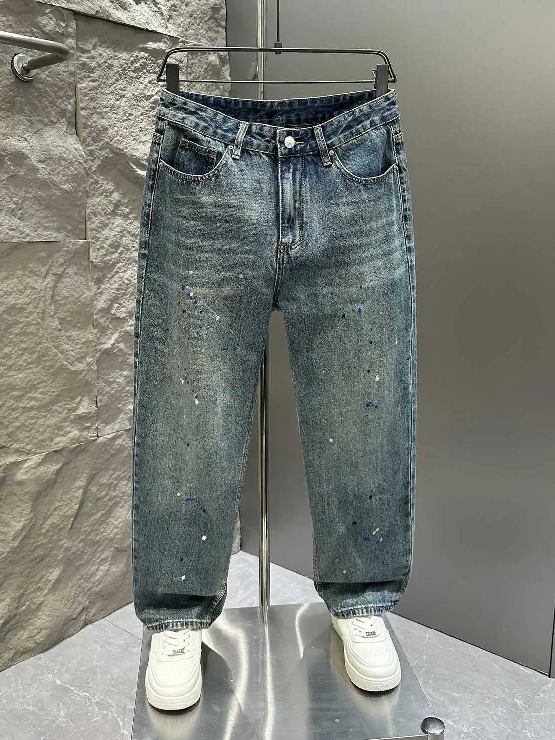 Autumn 2026 Retro Loose Trendy Jeans Men's Trendy Versatile New Designer Splashing Ink Trendy Casual Male Clothes Man Pants