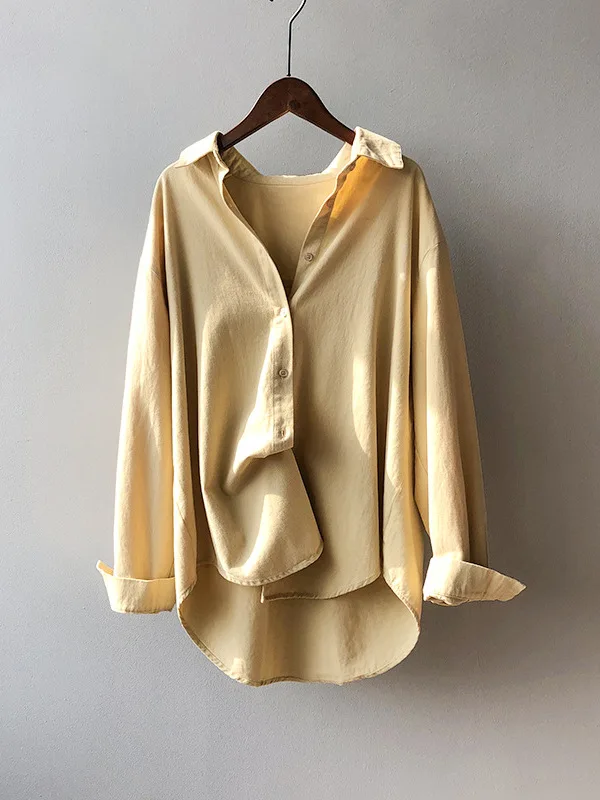 

Faion Street Sle Loose Casual Long Sve irt Women's Premium Quali Classic Collar Single Button Closure Color