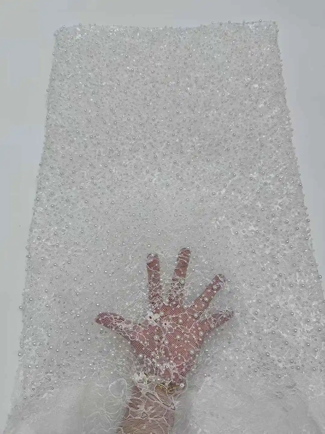 フレンチメッシュビーズレース生地 2025 高品質アフリカナイジェリアチュールネット花嫁レース生地スパンコール結婚式のパーティードレス