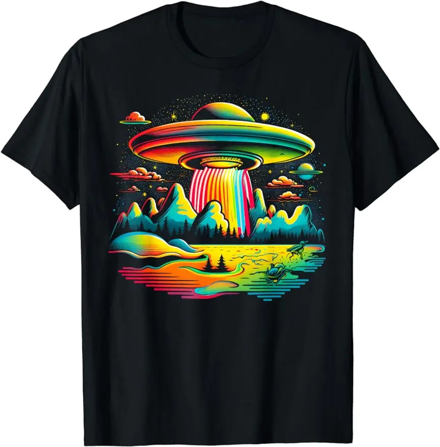 2025 new model UFO Alien RetroMountain Lake Camping Visitor T-Shirt Women Men Clothing Tee Ropa Mujer Vintage Clothes Men T Shir