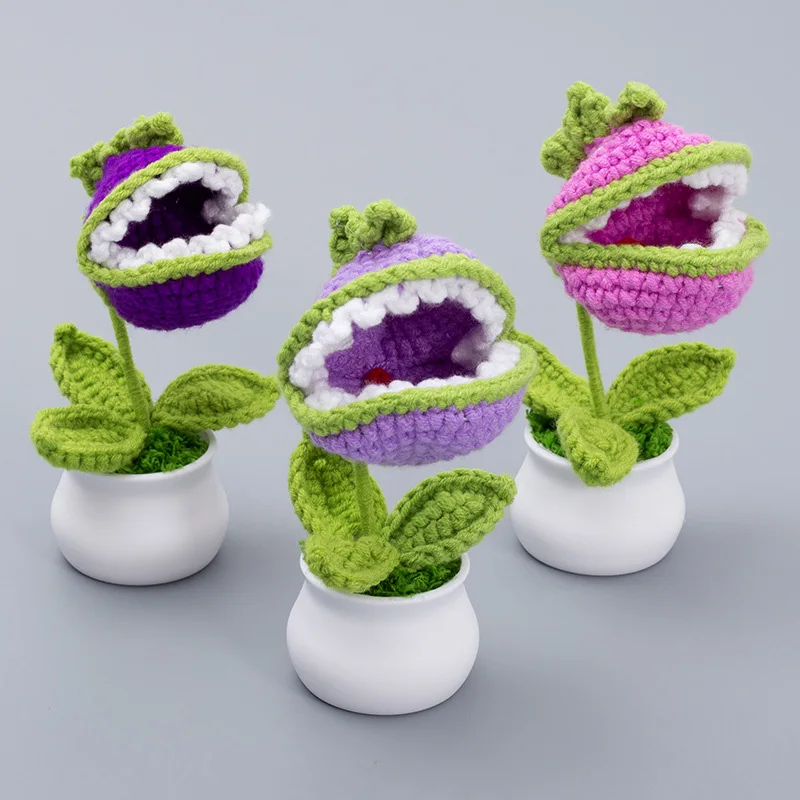 Hand-Knitted Cannibal Flower Potted Plant Desk Decorations For Home And Office Ideal Gifts For Friend Tabletop Interior Ornament