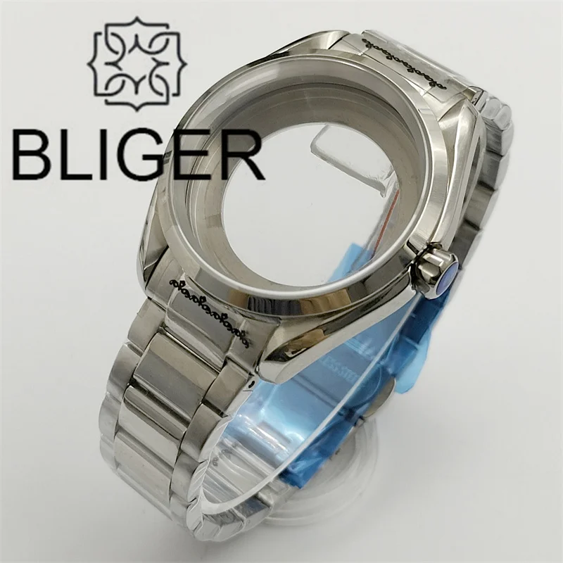 BLIGER 40mm Silver Case Polished Bezel Brushed Lug With Sapphire Glass Stainless Steel Bracelet Suitable For NH35 NH36 Movement