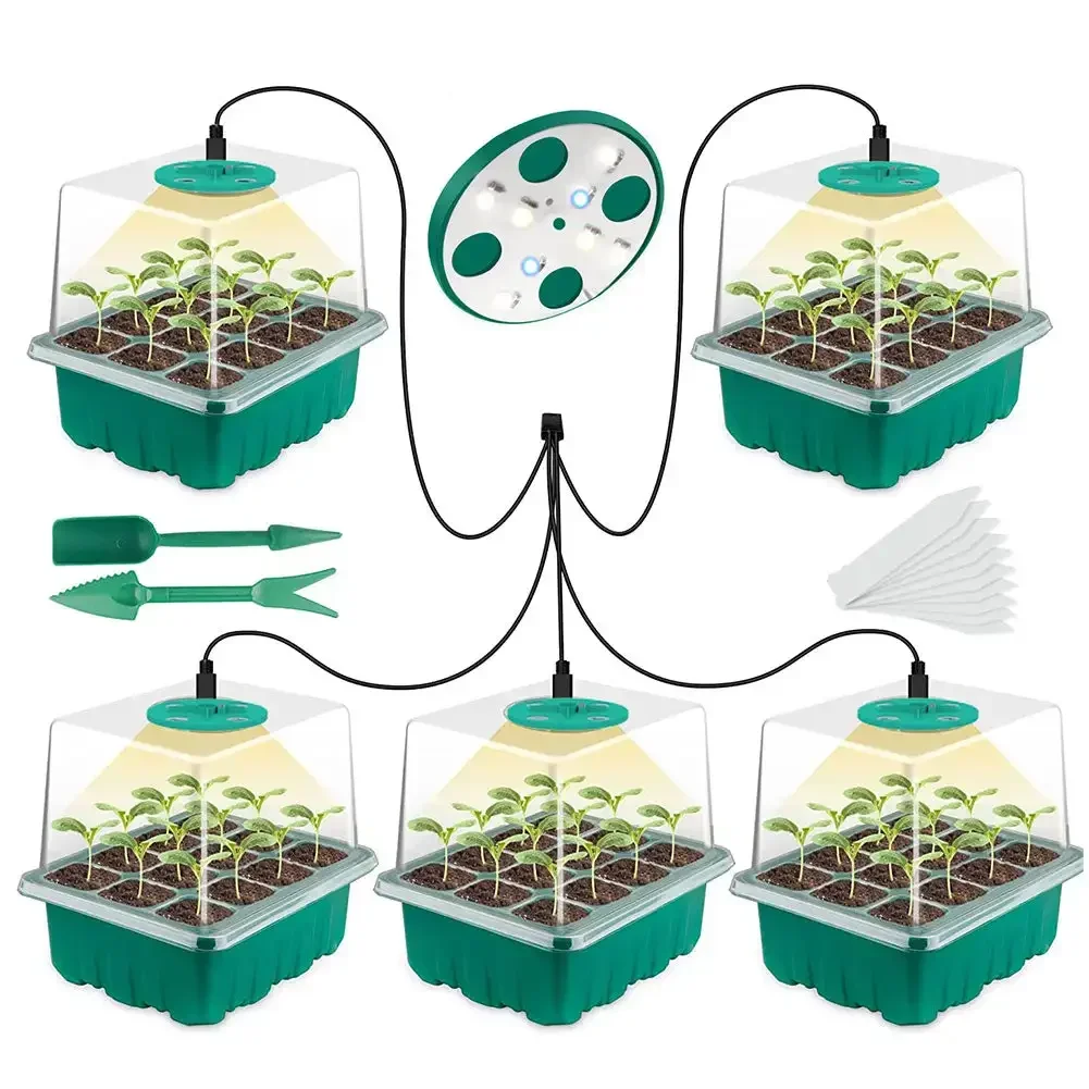 Imagem -02 - Full Spectrum Led Grow Light com Bandeja de Mudas Bandejas de Iniciação de Semente de Planta Estufa Doméstica com Furo 12 Células por Bandeja