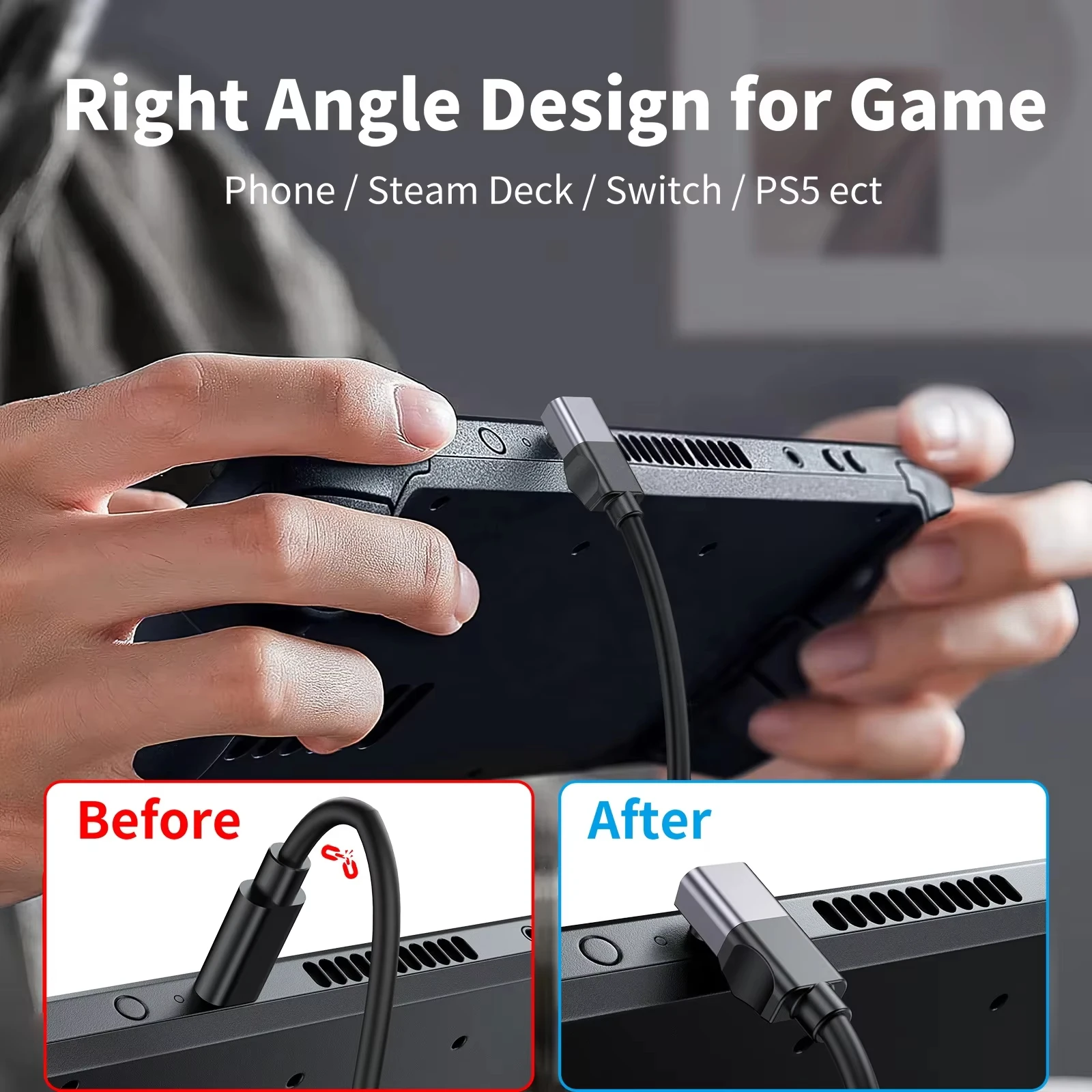 Right Angle USB C Cable 100W Fast Charging 5A Type C USB 3.2 Gen 2 10Gbps 4K 60Hz Video Cable for iPhone 17 16, Galaxy, Switch