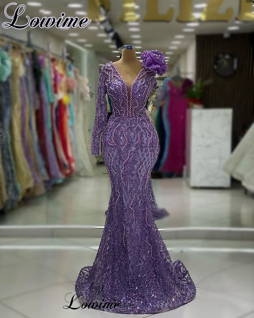 Two Pieces Purple Pearls Evening Dresses With Detachable Train One Shoulder Elegant Celebrity Dresses For Women Robes De Soirée