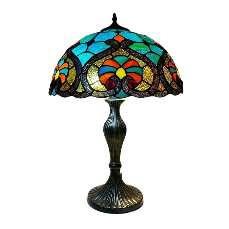 Europejski retro abażur szklany, dekoracja do salonu, sypialni, gabinetu, mała lampka biurkowa