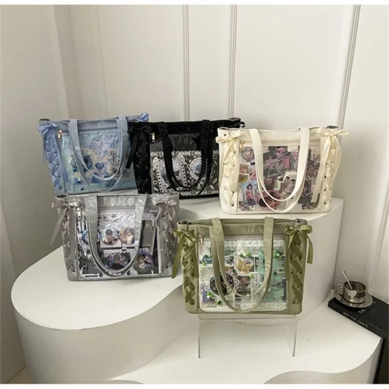 Richme Lolita Women Ita Bags Harajuku Subculture Y2K Badge Tote Bag Female Aesthetic Ribbon Bow JK Uniform Shoulder Bolso Mujer