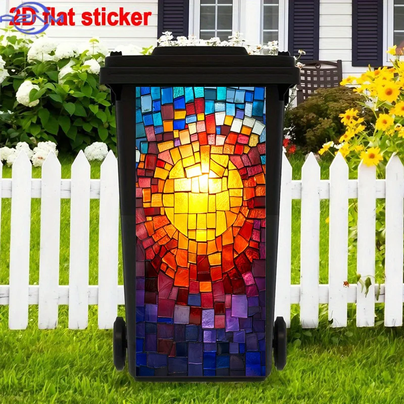 Stained Glass Window Film Suitable for Trash Can Decoration - PVC Glossy Temporary Wallpaper with Multicolor Geometric Mosaic