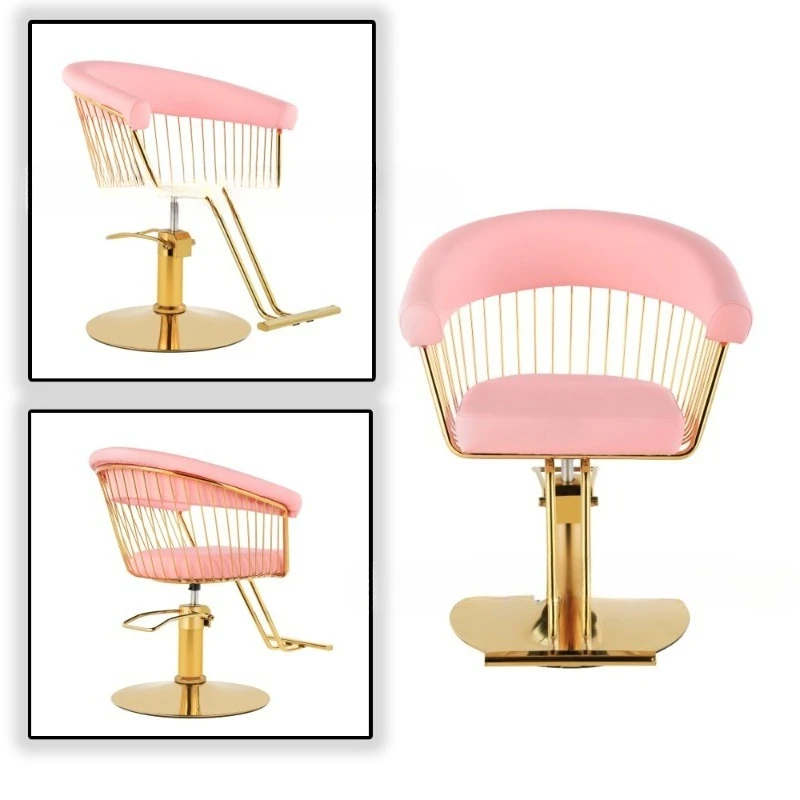 Luxury Pink Gold Swivel Hairdressing Chair, Metal Styling Spa Chair, Beauty Salon Cutting Chair
