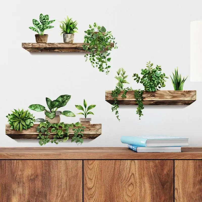 3Pcs Creative Wall Sticker Watercolor Potted Plant Self Adhesive Removable Decal for Living Room Bedroom Decoration Garden Tool