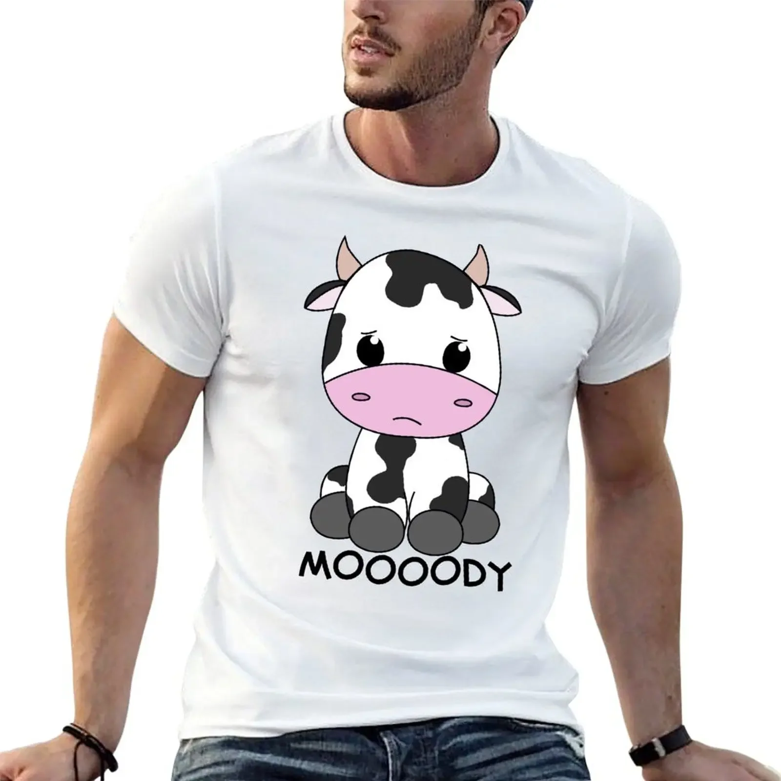 

Moody Cute cartoon cow T-Shirt oversized t shirt graphic shirts essential t shirt mens white t shirts