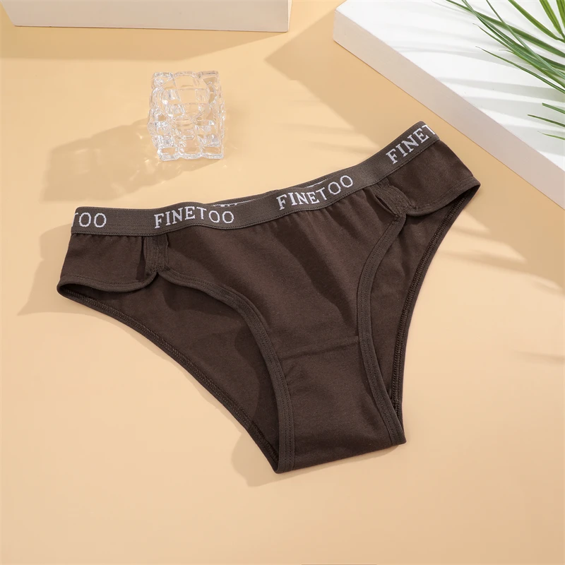 FINETOO 3Pcs Cotton Stretch Underwear for Women Sexy Letter Waist Panties Female Breathable Comfort Briefs Sports Soft Lingerie