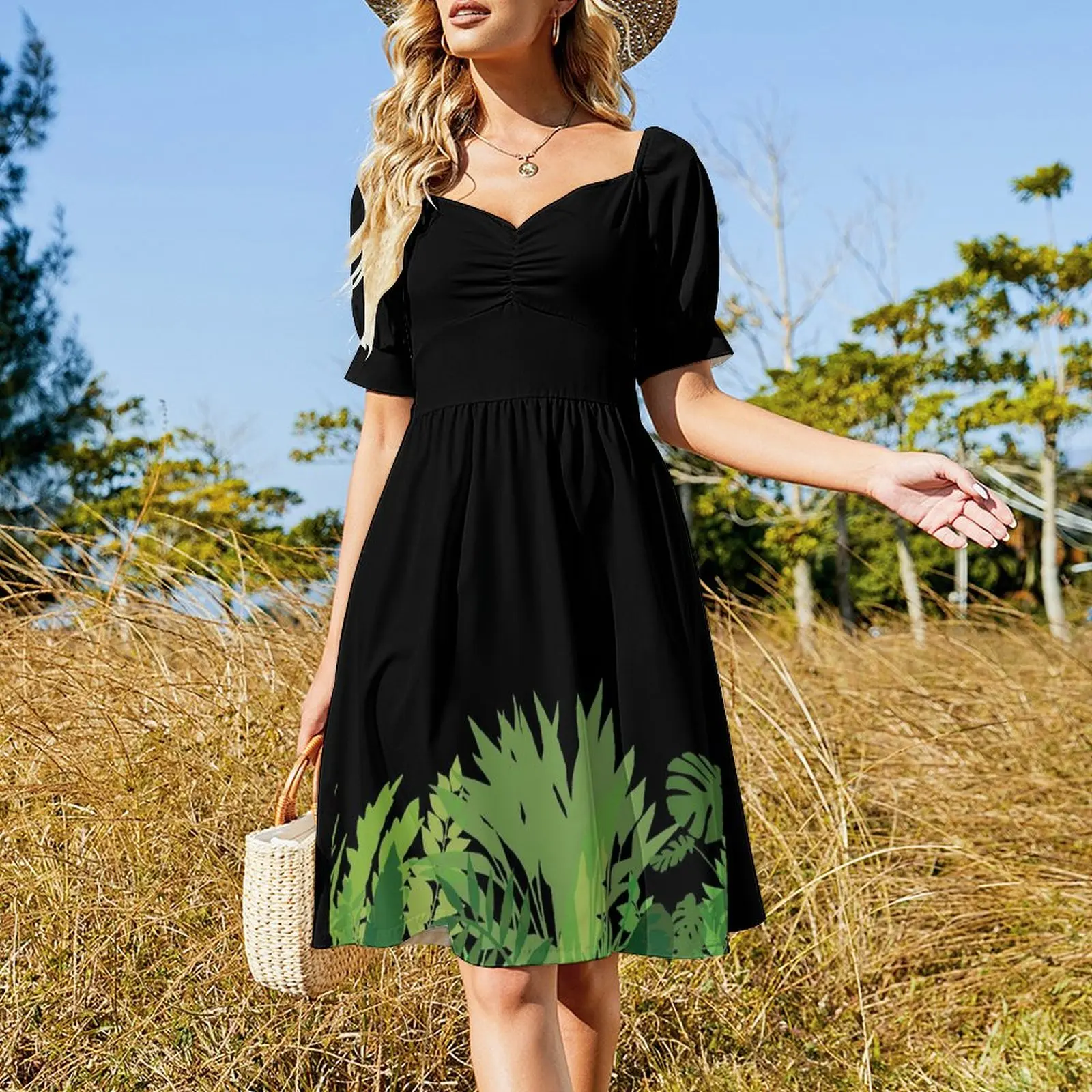 Green Leaves Short Sleeved Dress Summer women's clothing women clothes prom dress 2025 summer dress