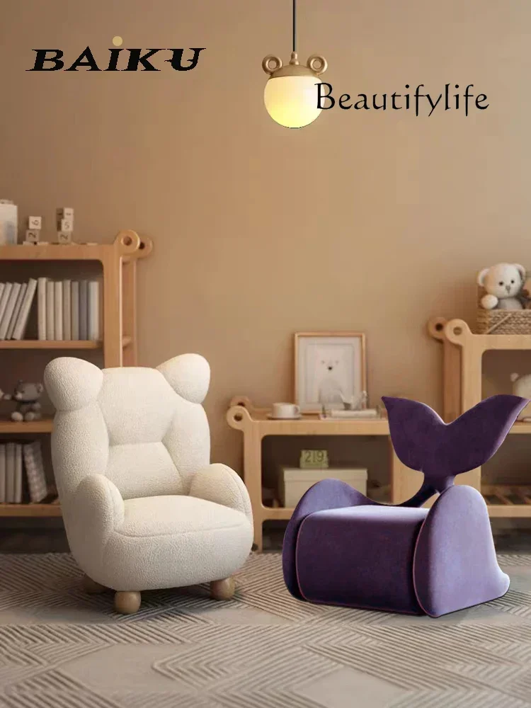 Modern minimalist and creative single fabric sofa chair whale design small apartment living room leisure chair