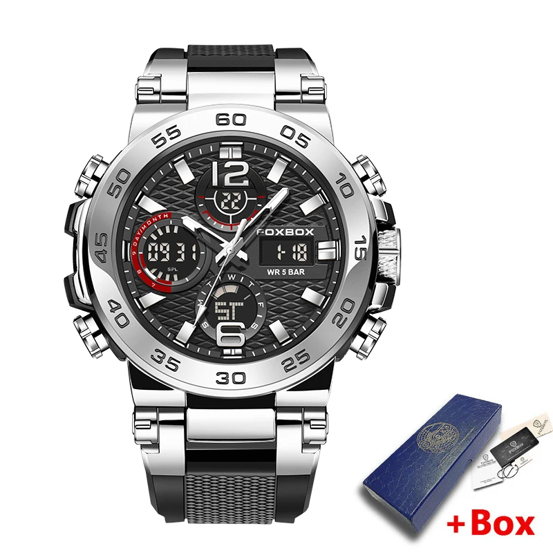 New Mens Watches FOXBOX Top Brand Leather Chronograph Waterproof Sport Automatic Date Quartz Watch For Men Relogio Masculino