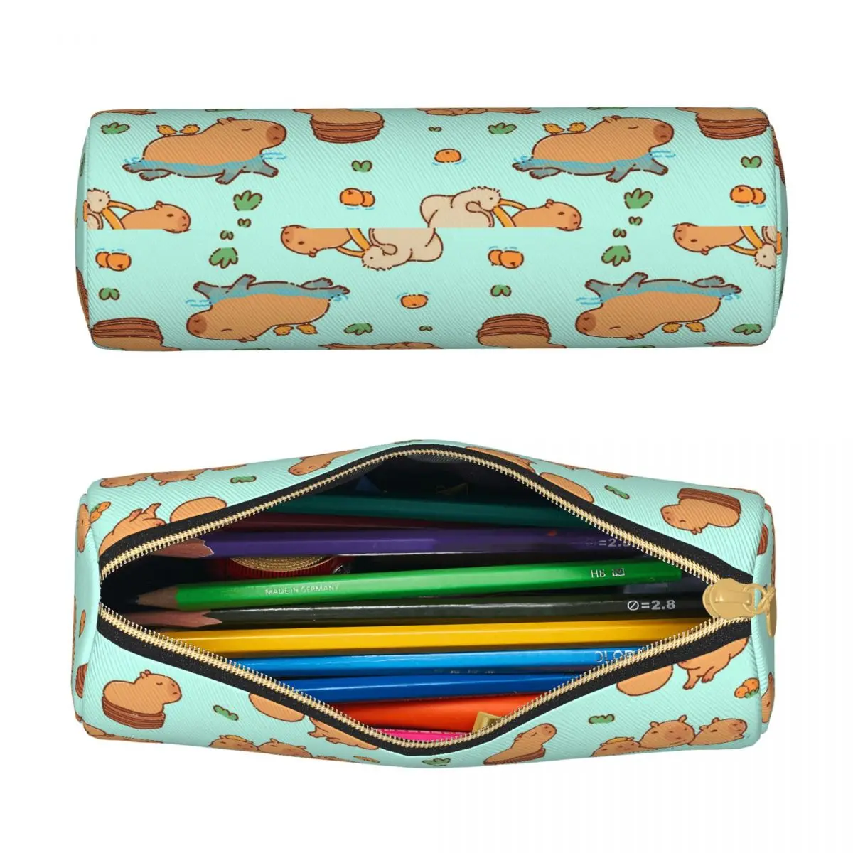 Capybara Seamless Pattern Leather Pencil Cases Cute Pen Pencil Bags for Student Big Capacity Students School Zipper Pencil Pouch