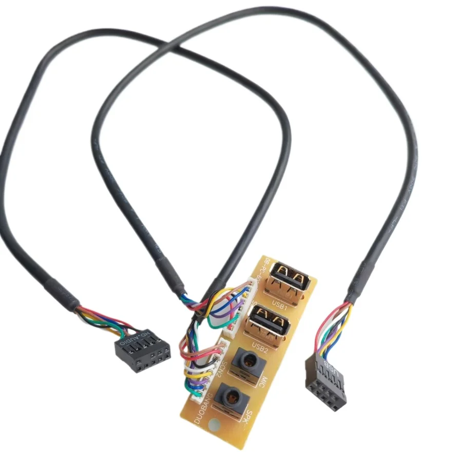 50cm 2-Port Dual USB 2.0 9Pin 3.5mm HD Audio Standing Socket Interface Motherboard Extension Cable Host Case Front Panel 65x23mm