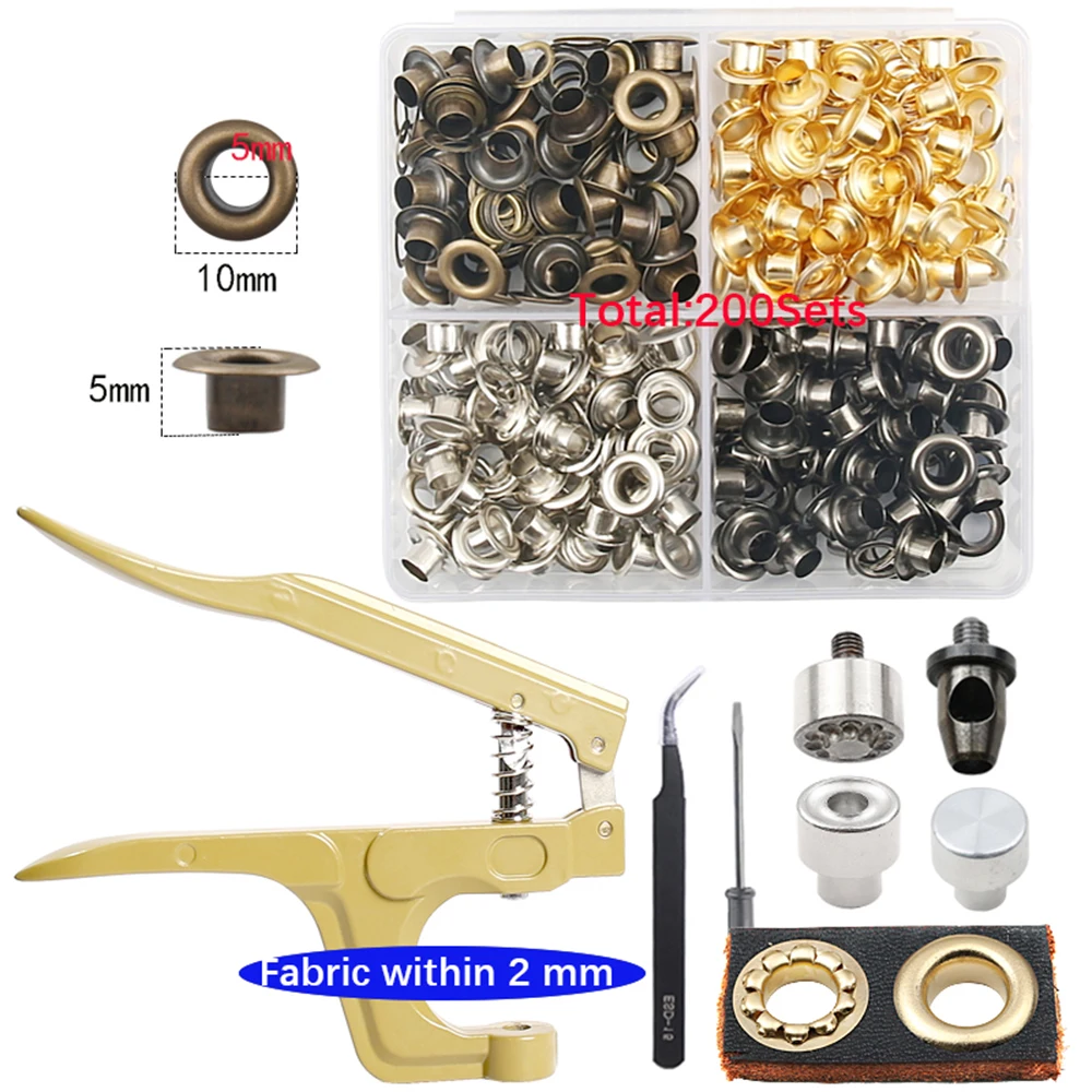 For Thick Fabric 5mm Brass Eyelets with Multifunctional Pliers Grommet Kit Leather Belt Scrapbooking Eyelet Tool and Accessoires