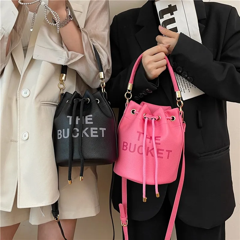 Bucket Bag for Women Trend 2024 Aesthetic Solid Color Pu Leather Crossbody Bags Casual Cute Shoulder Handbags Sac De Luxe Femme