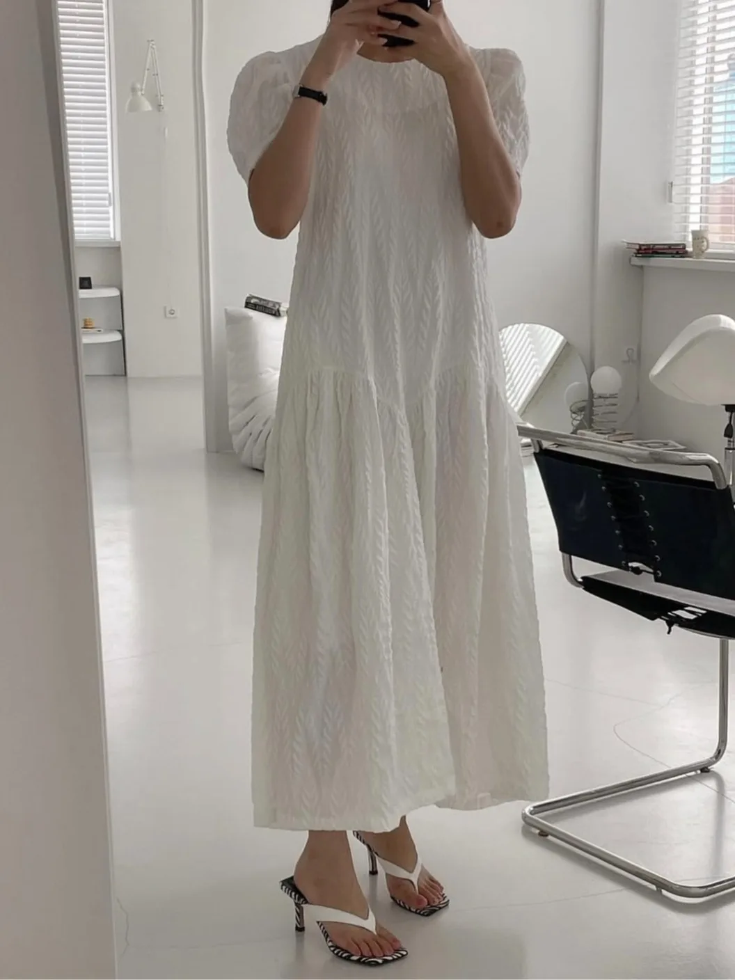 Coréen Sle Doux 3D Flubble Sve Dr Femmes Été Faion Décontracté Lâche Minceur Longue Sve A-Line Dr