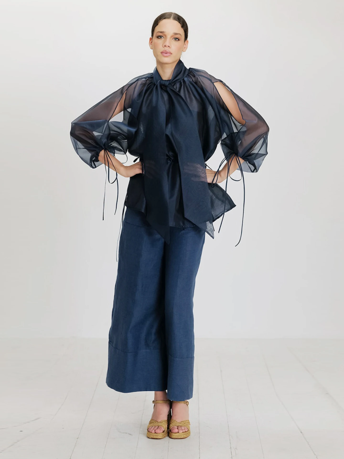 Elegant VGH Long Sleeve Ogees Loose Shirt with  Knot Design Polyester Cotton Blend Casual Yet Stylish Women's Top